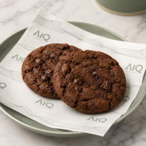 Branded cookies on marble countertop