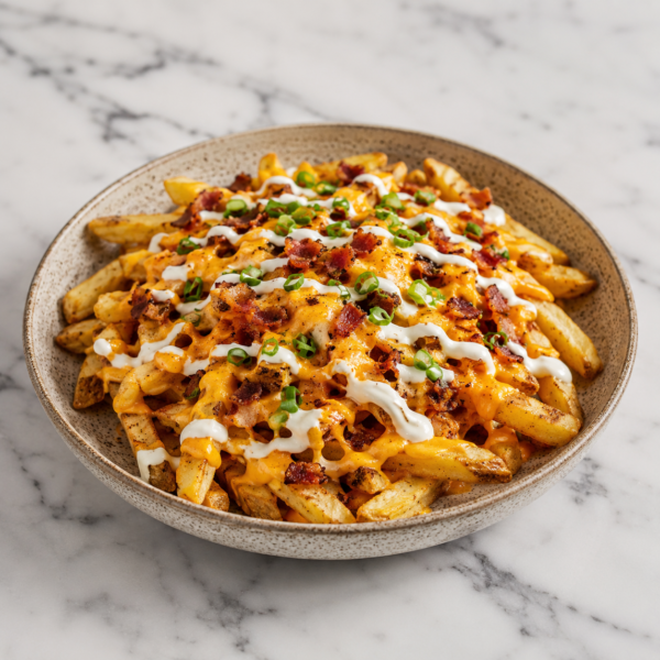 Loaded cheesy fries with bacon