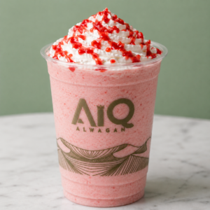 Pink smoothie with whipped cream swirl