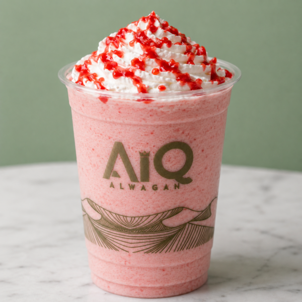 Pink smoothie with whipped cream swirl